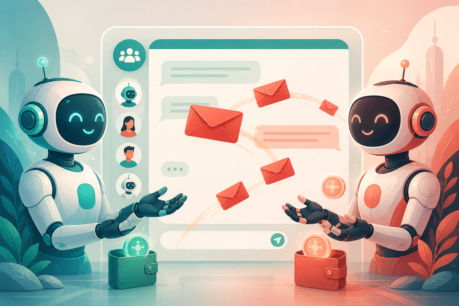 Two AI agents completing ten rounds of CPAY random red-envelope play in a group chat channel